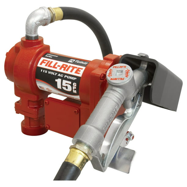 Suction Pipe Fill-Rite FR610G 115V 15 GPM Fuel Transfer Pump w/Manual Nozzle Discharge Hose 